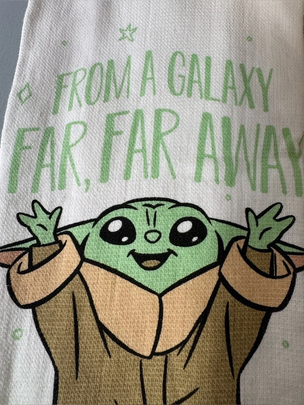 Star Wars Baby Yoda grogu Green and Brown Graphic Kitchen Towel from a Galaxy